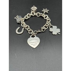 Rare Tiffany & Co Heavy Sterling Silver Multi‎ Charm Link Bracelet 6 Charms
